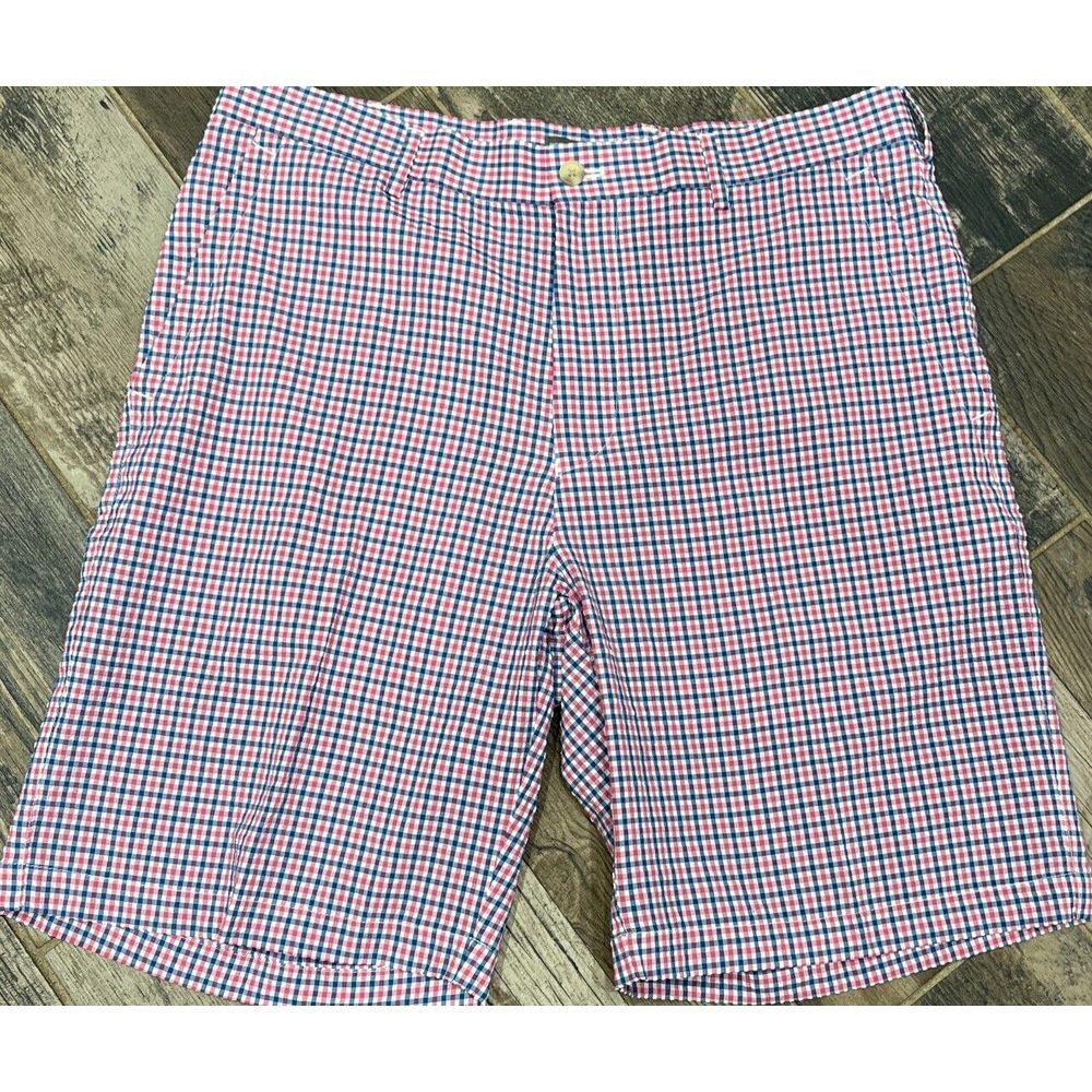 Peter Millar Men's Crown Sport Featherweight Seersucker Shorts Pink Checks 34